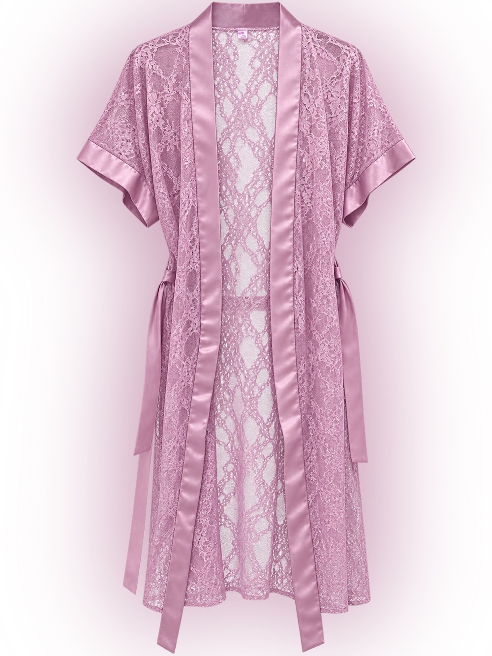Pierre Cardin Lace Kimono Robe in Mauve Lilac Satin Trim